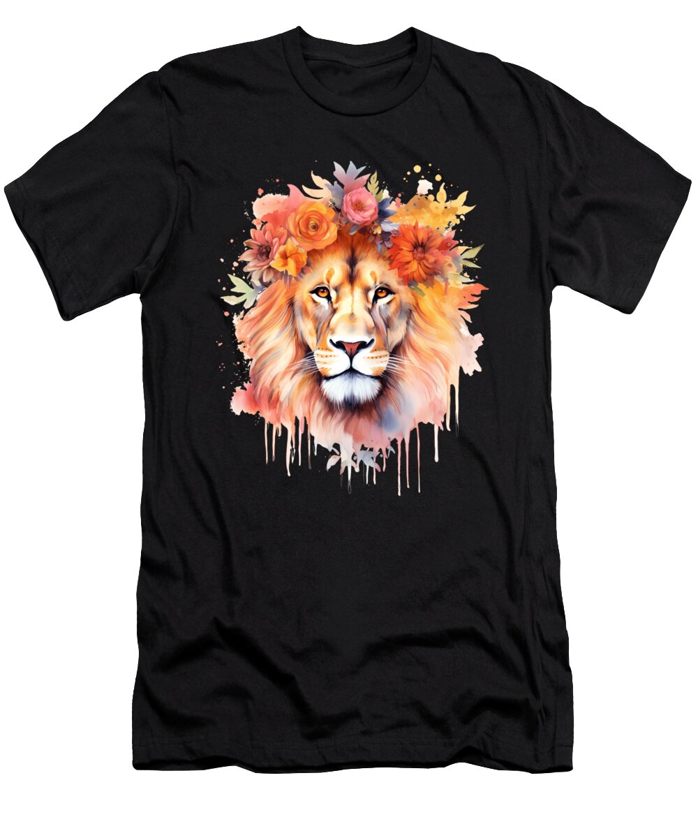 1 Lion Pastel Flowers Safari Watercolor Savannah Cat Heidi Joyce T-Shirt