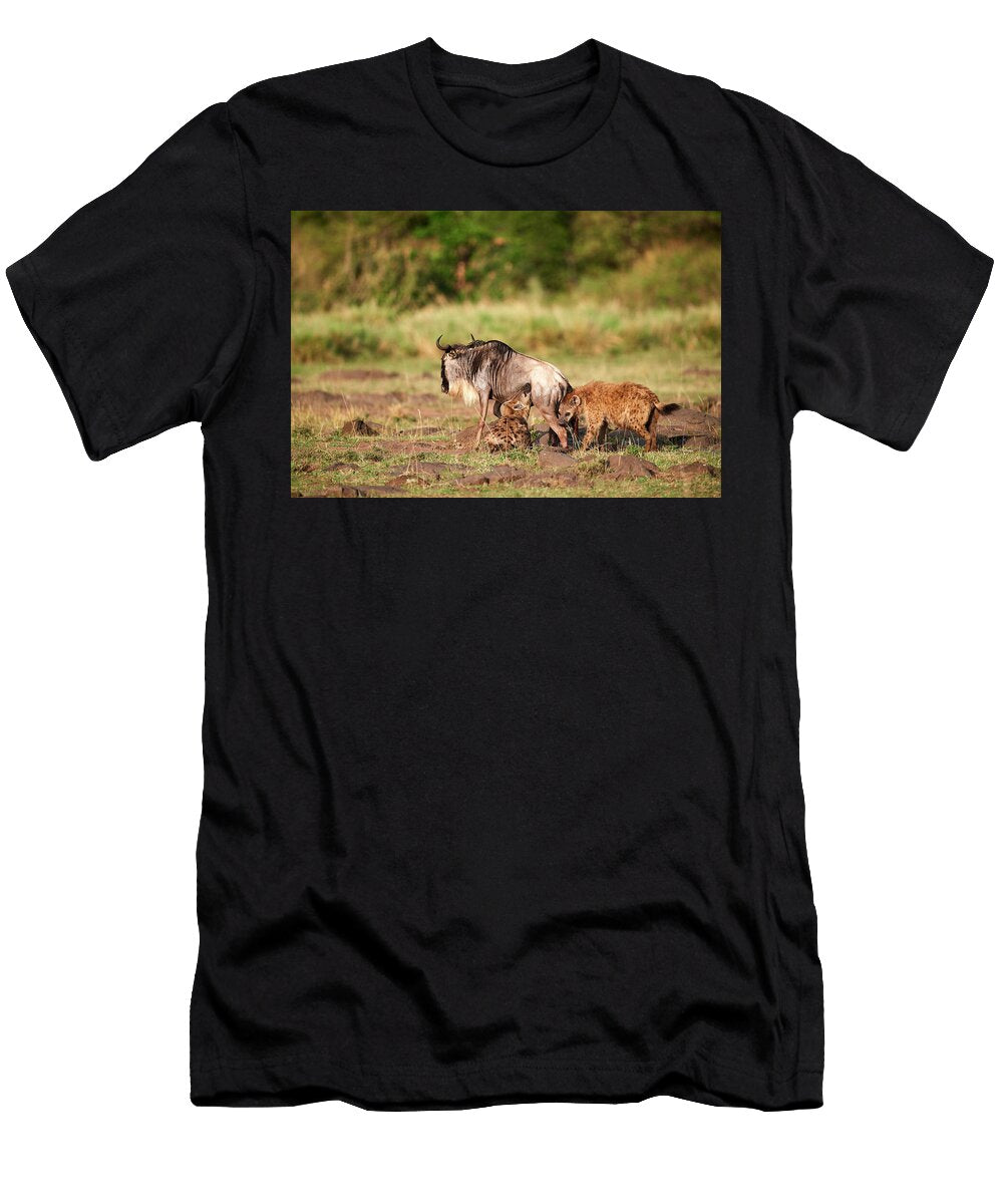 1 Spotted Hyena Killing an Eastern White Bearded Wildebeest Eric Baccega Natureplcom T-Shirt
