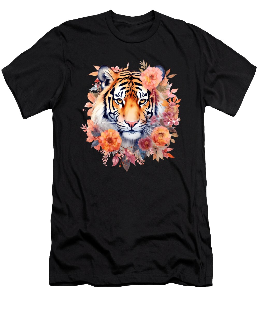 1 Tiger Pastel Floral Safari Watercolor Savannah Cat Heidi Joyce T-Shirt