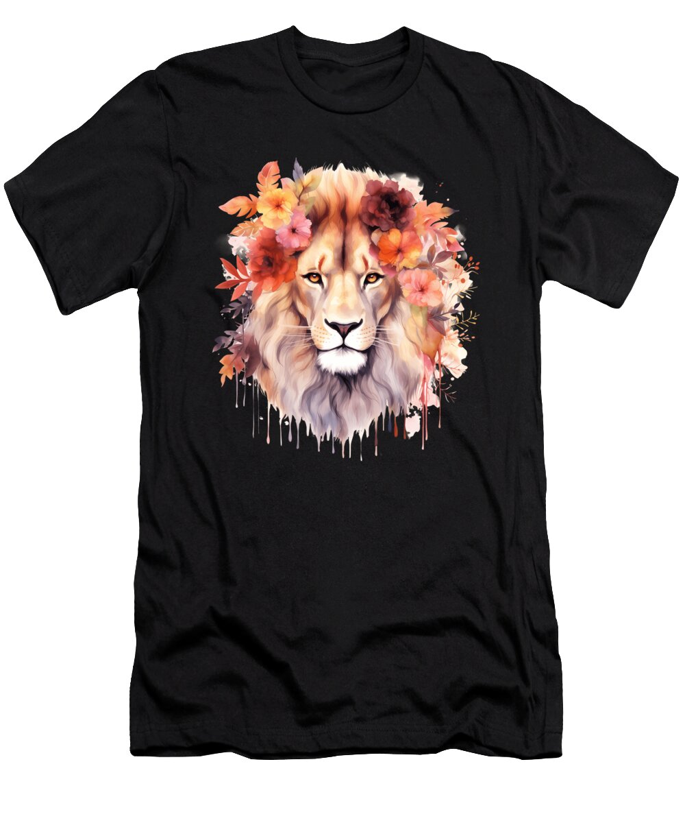 2 Lion Pastel Flowers Safari Watercolor Savannah Cat Heidi Joyce T-Shirt