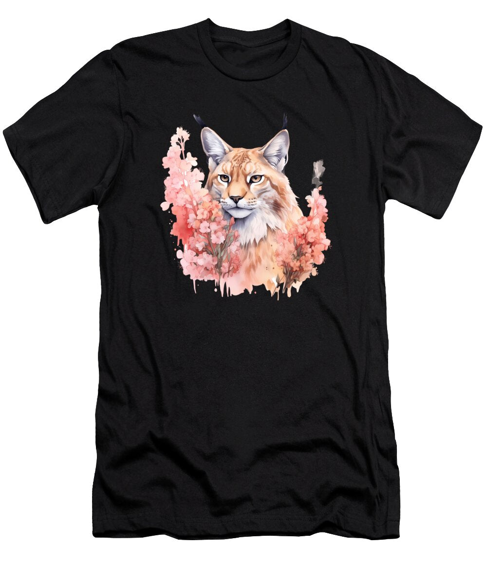 2 Serval Lynx Bobcat Pastel Floral Safari Watercolor Heidi Joyce T-Shirt