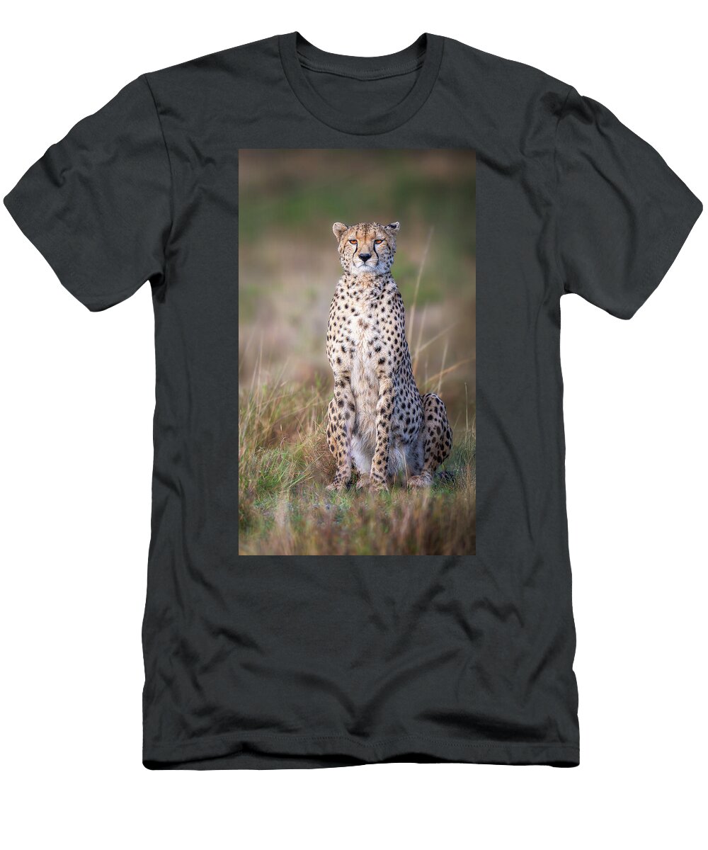 Cheetah Sitting Upright Masai Mara Kenya 3 Joan Carroll T-Shirt