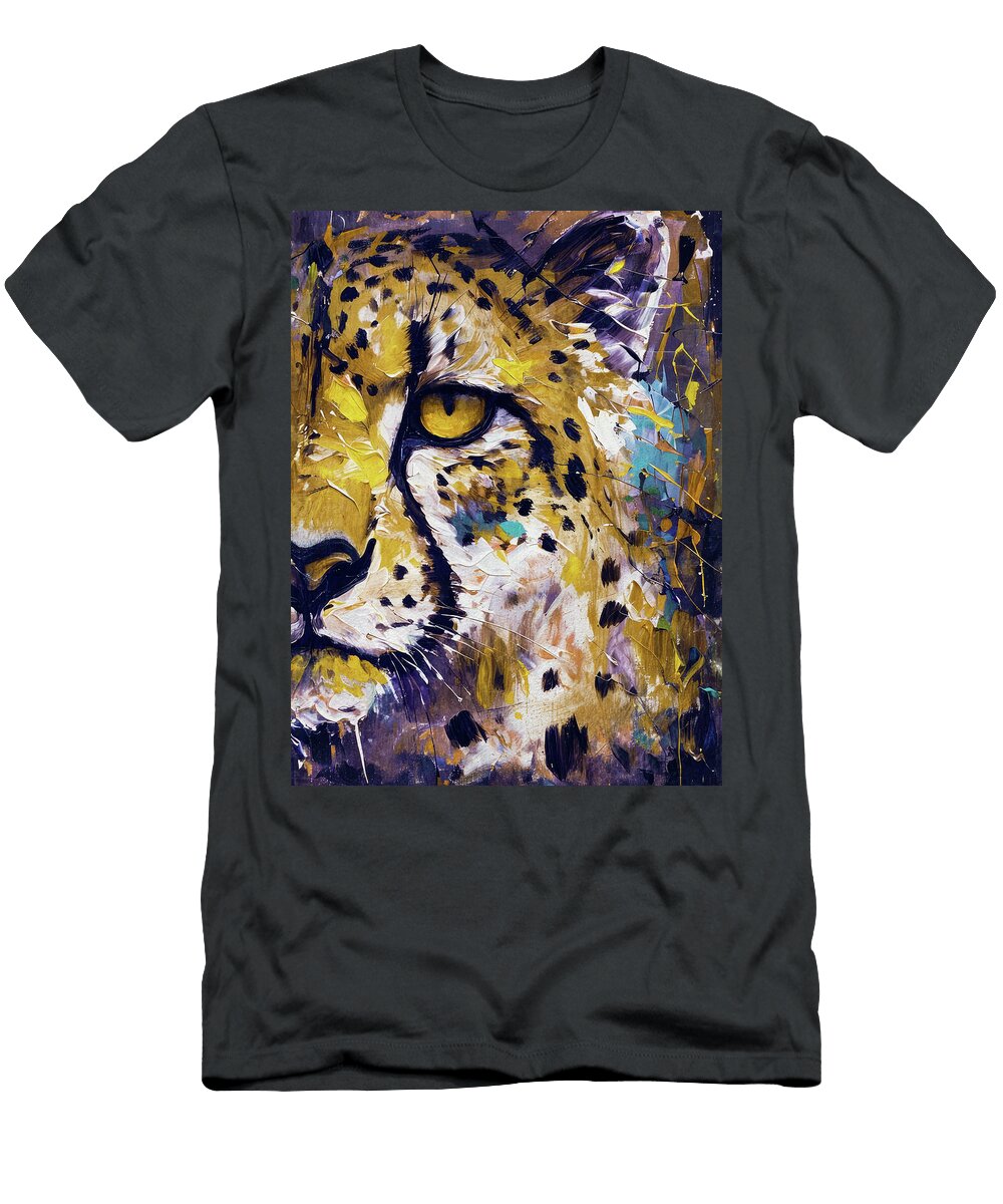 Expressionist Cheetah Portrait with Vibrant Yellow Eye Marian Voicu T-Shirt
