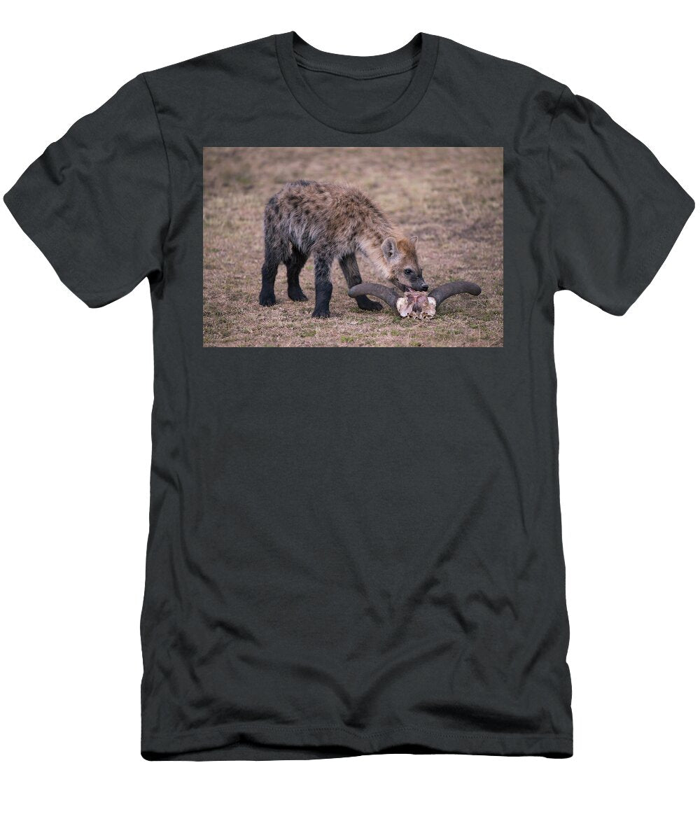 Spotted Hyena Juvenile with Wildebeast Skull Masai Mara Hermann Brehm Natureplcom T-Shirt
